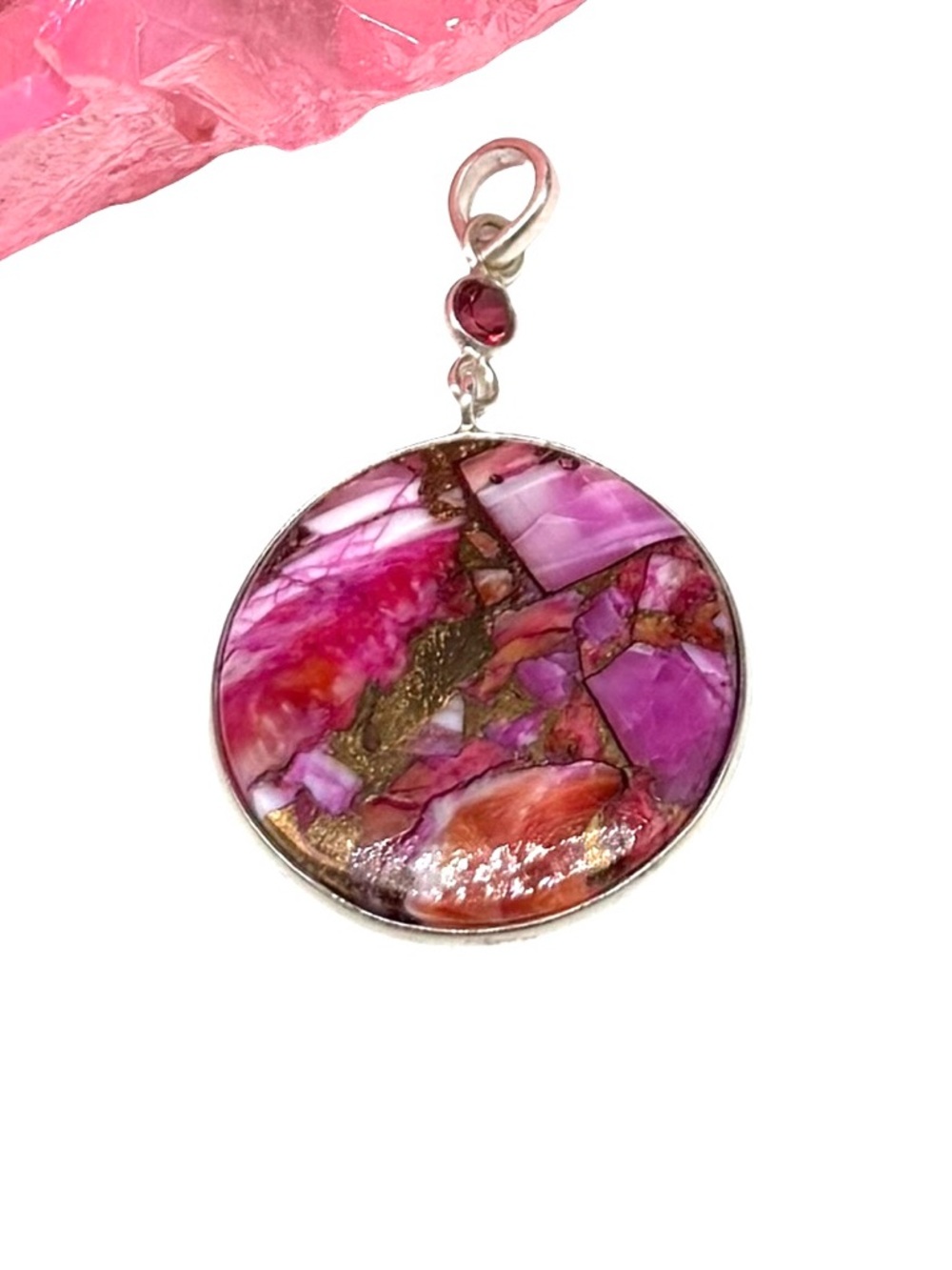 Kingman Mine Pink Dahlia Turquoise Necklace Pendant Solid 925 Sterling Silver